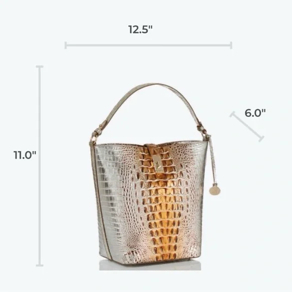 Brahmin Shira Genuine Shearling & Croc Embossed Leather Bucket Bag NWT - Picture 5 of 8